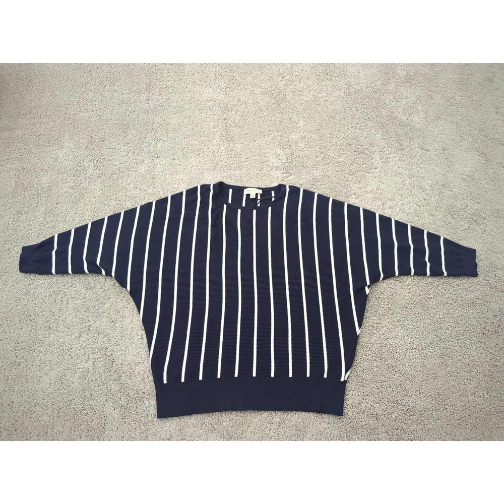 Philosophy Sweater Womens 2X Navy Blue White Striped‎ Crewneck Pullover Knit Top